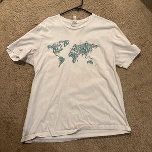 White Graphic T-Shirt with World Map Design